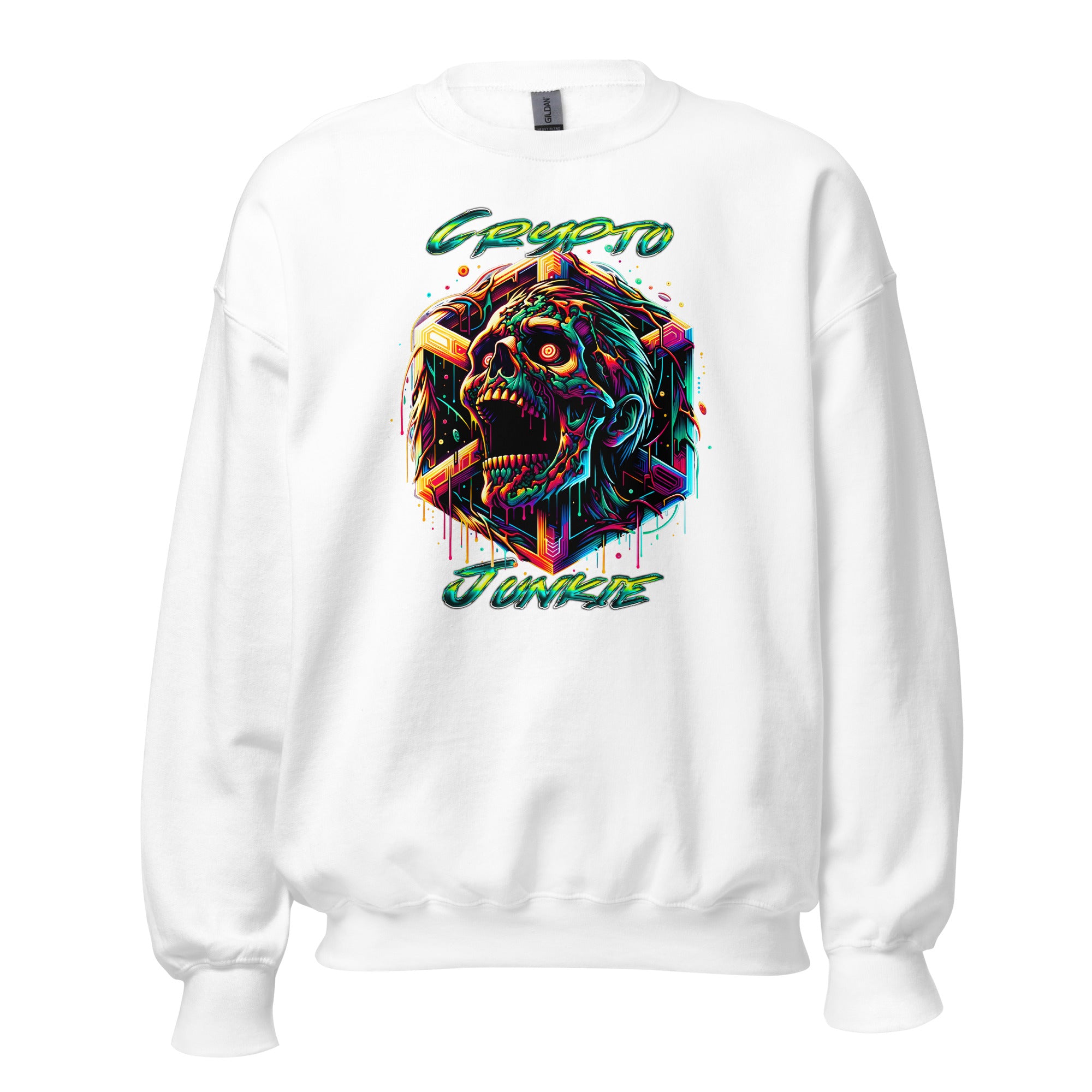 Screaming Zombie Skull Crypto Junkie Altcoins Sweatshirt Long Sleeve Pullover