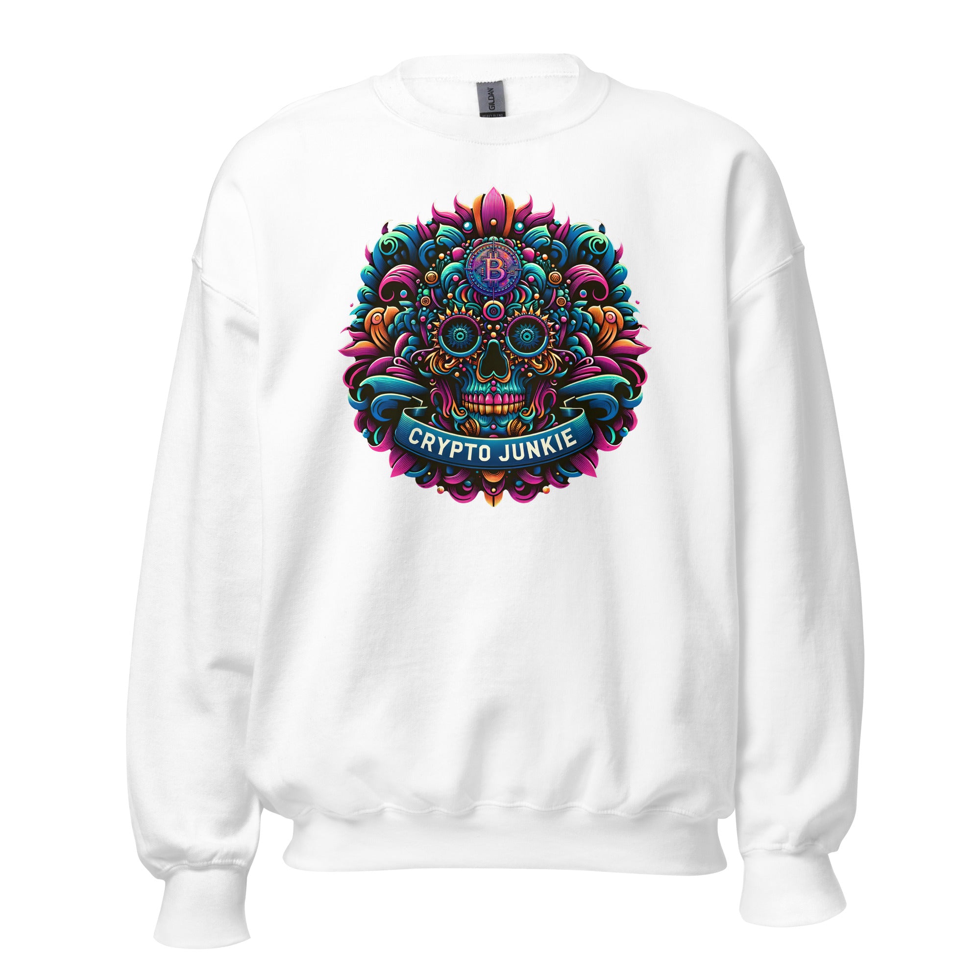 Crypto Junkie Mexican Sugar Skull Bitcoin Digital Asset Sweatshirt Long Sleeve Pullover