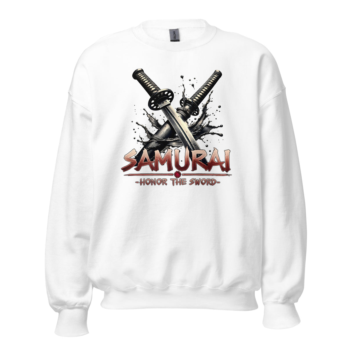 Splash Katana Swords design on unisex crewneck sweater, front view