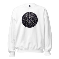 Splitting All-Seeing Eye design on unisex crewneck sweater, front view