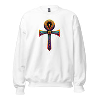 Key of Life Ankh design on unisex crewneck sweater, front view