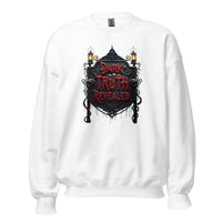 Dark Truth Revealed design on unisex crewneck sweater, front view