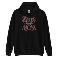 Red Goth Mom Bat design on unisex hoodie, front view
