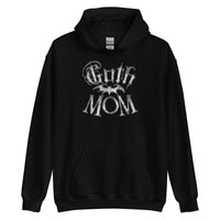 White Goth Mom Bat design on unisex hoodie, front view