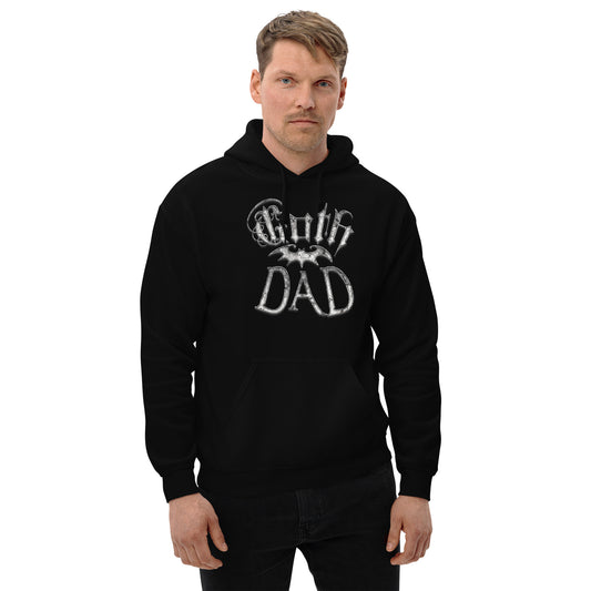 White Goth Dad Bat design on unisex hoodie, front view