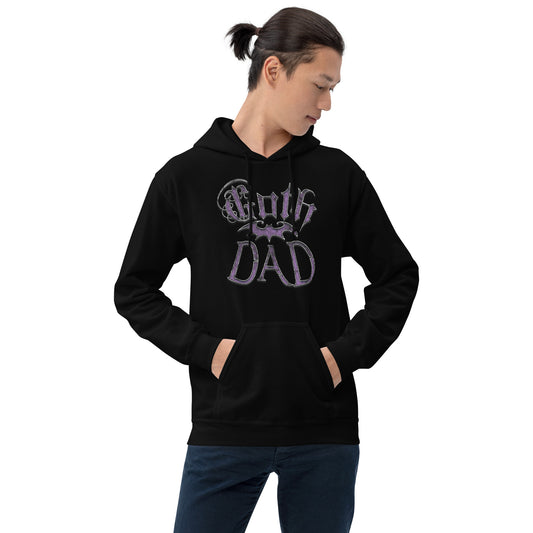 Purple Goth Dad Bat design on unisex hoodie, front view