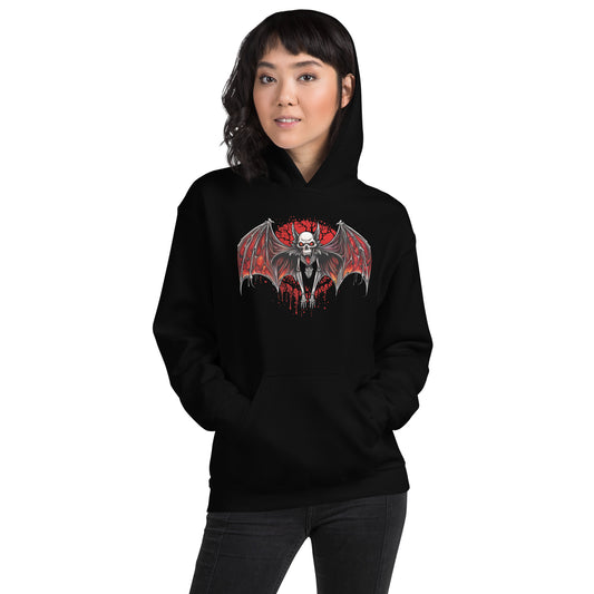 Blood Moon Vampire Bat design on unisex hoodie, front view