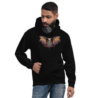 Vampire Bat Skeleton design on unisex hoodie, front view