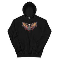 Vampire Bat Skeleton design on unisex hoodie, front view
