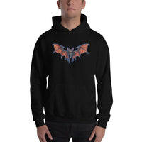 Whimsical Vampire Bat Skeleton design on unisex hoodie, front view