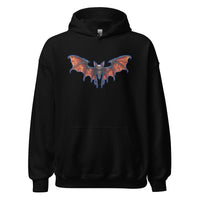 Whimsical Vampire Bat Skeleton design on unisex hoodie, front view