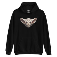 Grinning Bat Skull design on unisex hoodie, front view