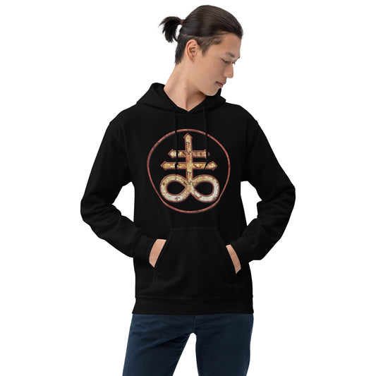 Withered Leviathan Cross design on unisex hoodie, front view