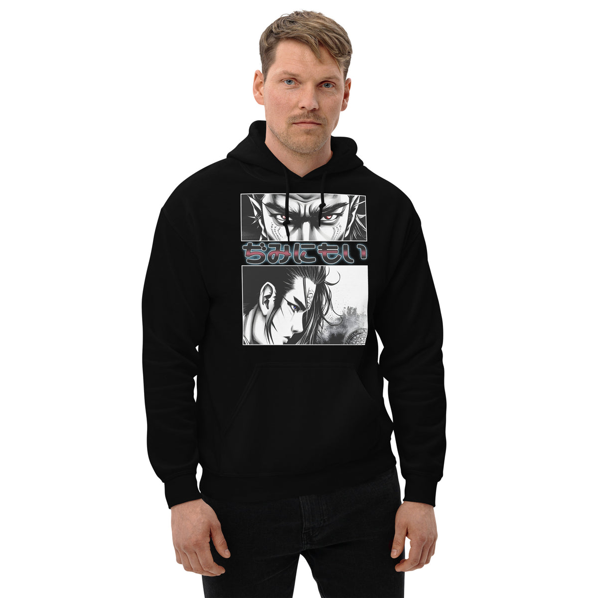 Anime Eyes Japanese Manga design on unisex hoodie, front view