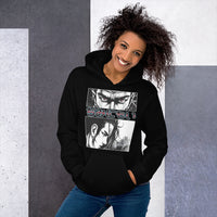 Anime Eyes Japanese Manga design on unisex hoodie, front view