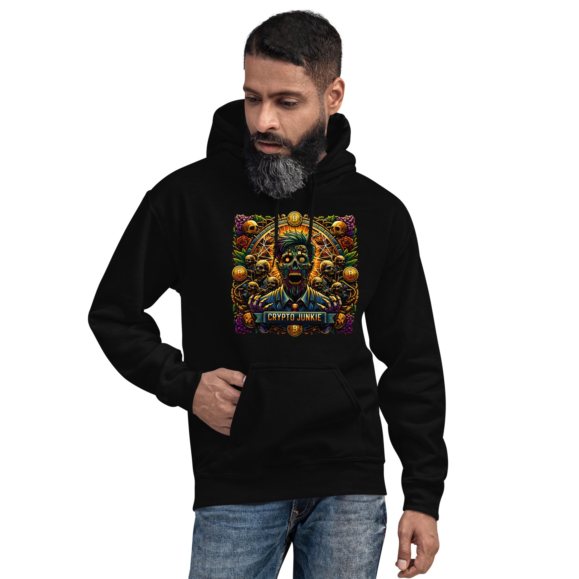 Crypto Junkie Zombie Businessman Horror Bitcoin Pullover Hoodie Sweatshirt