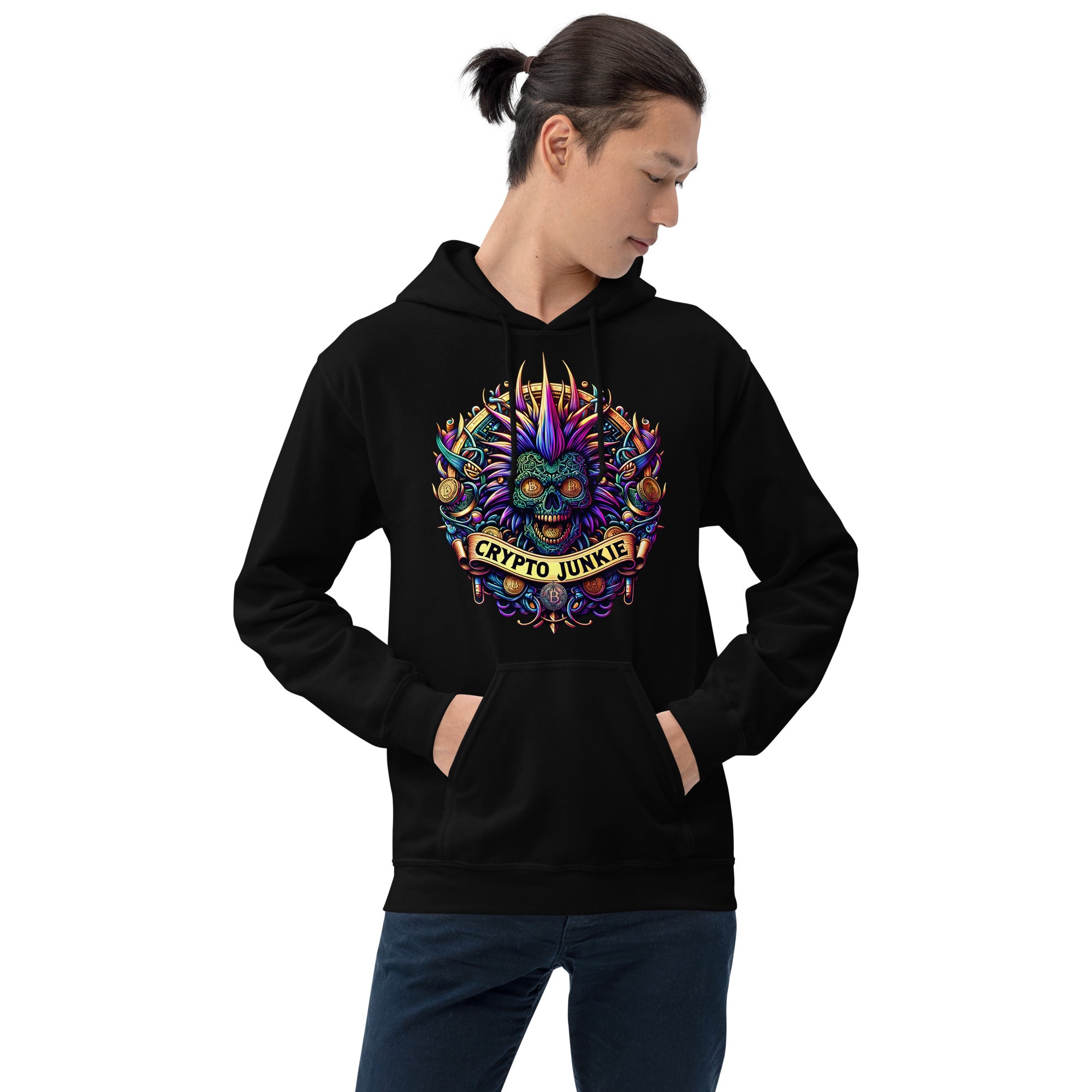 Bitcoin Punk Rock Skull Crypto Junkie Digital Asset Pullover Hoodie Sweatshirt