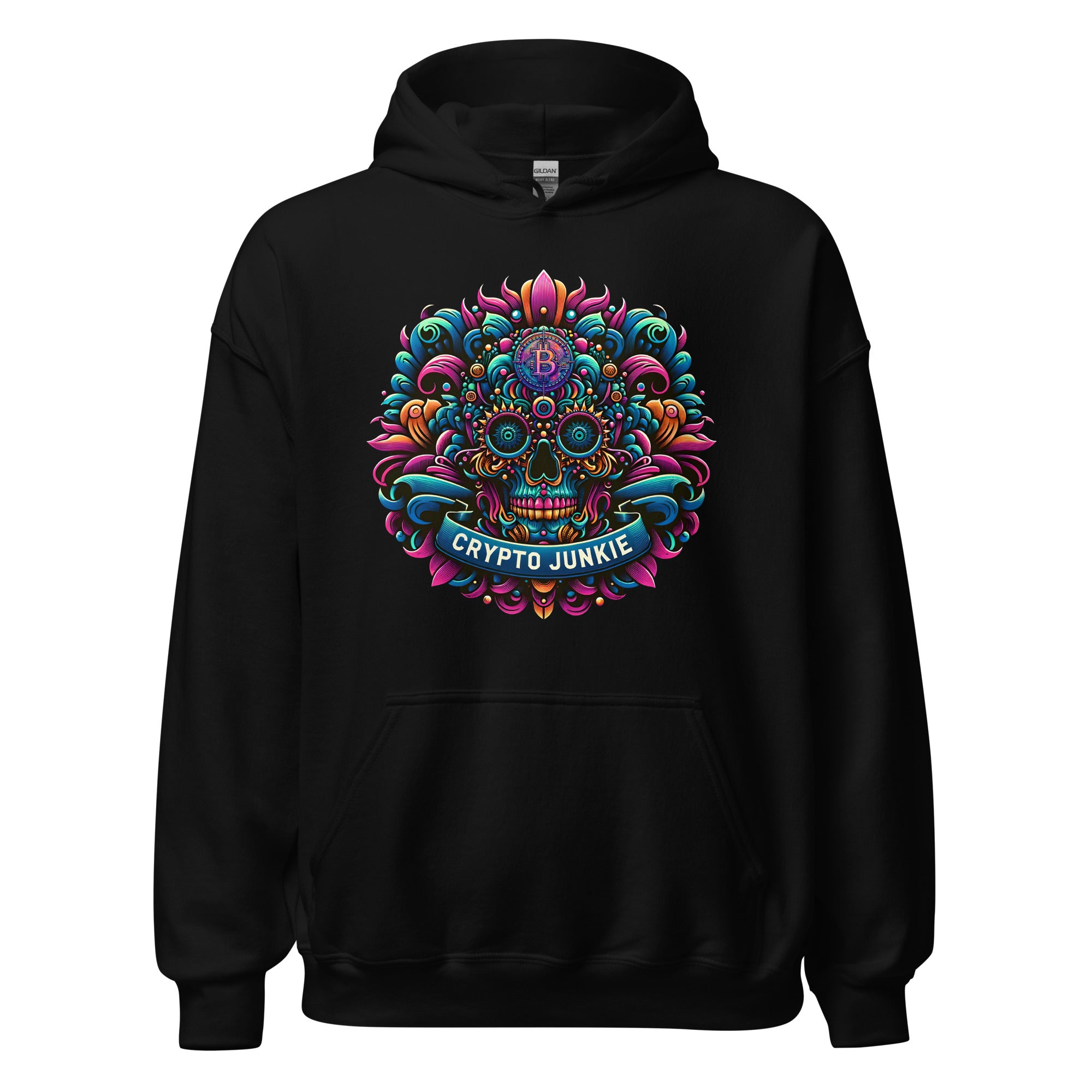 Crypto Junkie Mexican Sugar Skull Bitcoin Digital Asset Pullover Hoodie Sweatshirt