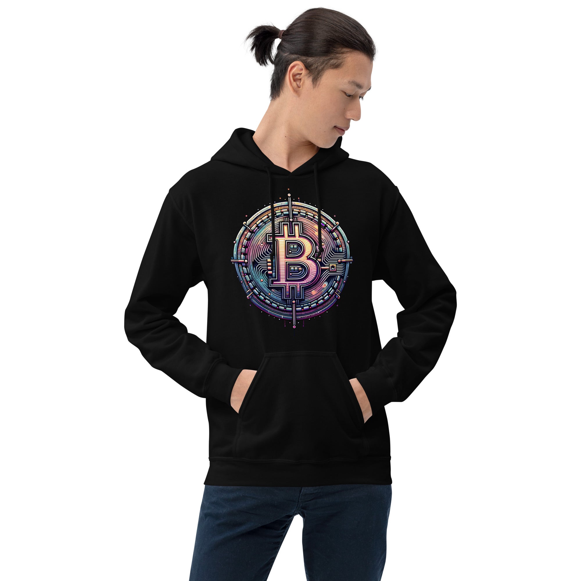 Futuristic Wired Bitcoin BTC Digital Crypto Pullover Hoodie Sweatshirt