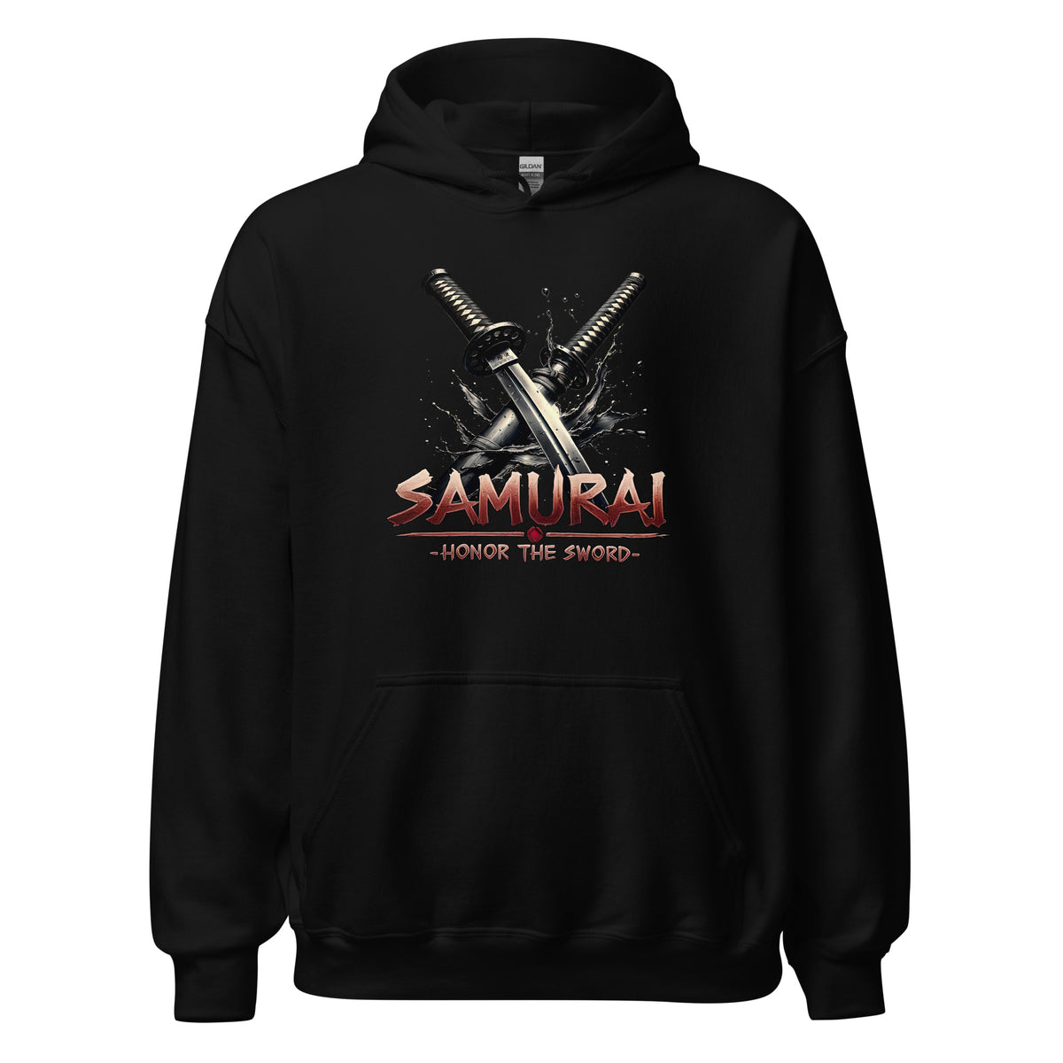 Splash Katana Swords design on unisex hoodie, front view