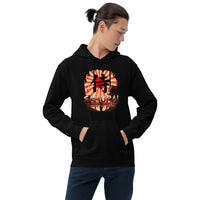 Samurai Warrior Honor the Sword design on unisex hoodie, front view