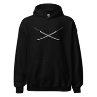Dual Samurai Swords design on unisex hoodie, front view