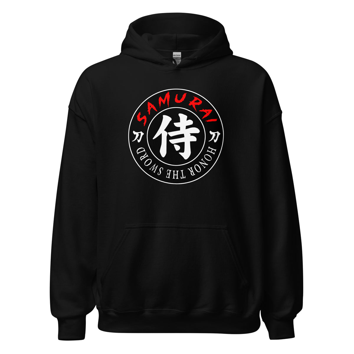 Samurai Honor Kanji 侍 design on unisex hoodie, front view