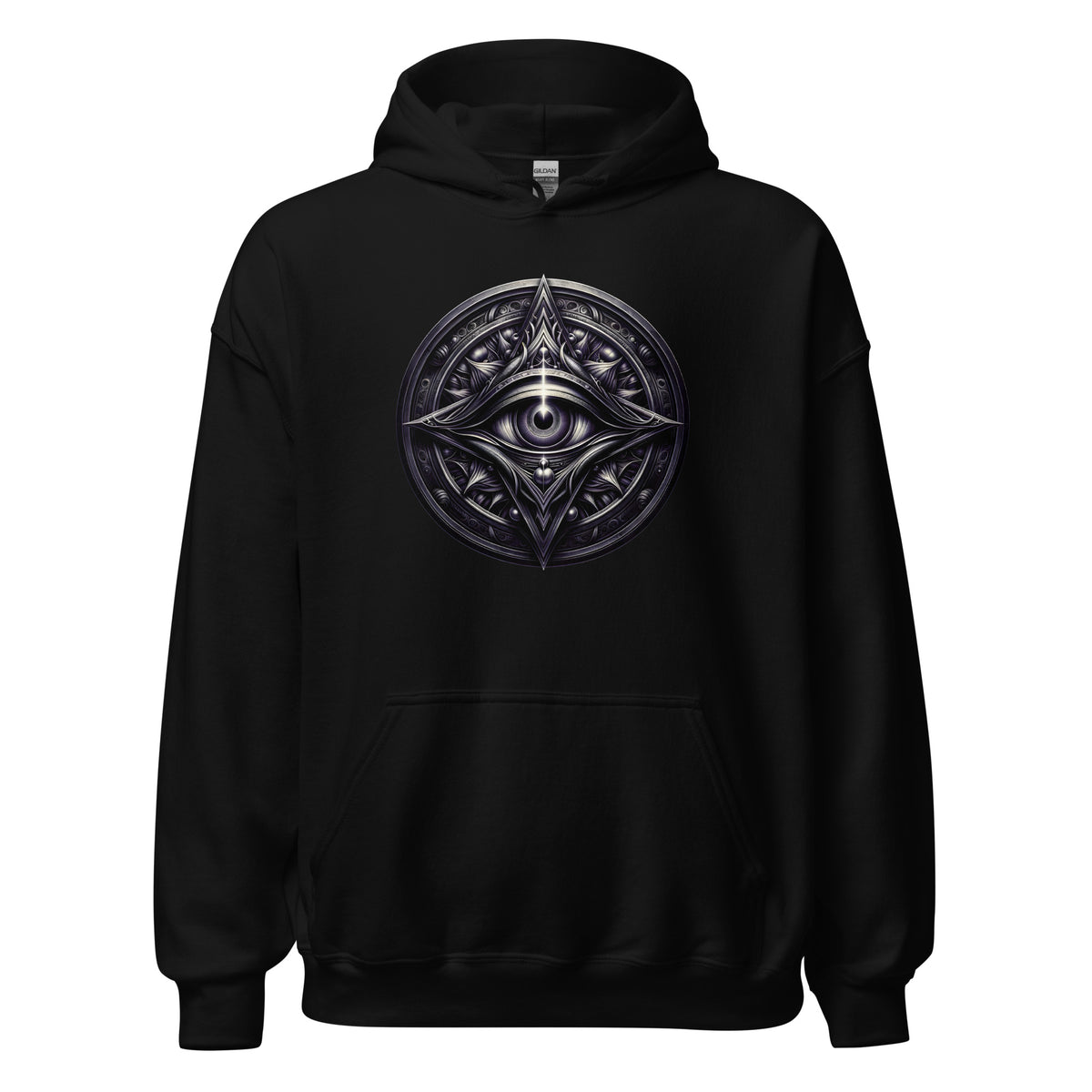 Illuminati All-Seeing Eye design on unisex hoodie, front view
