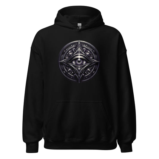 Illuminati All-Seeing Eye design on unisex hoodie, front view