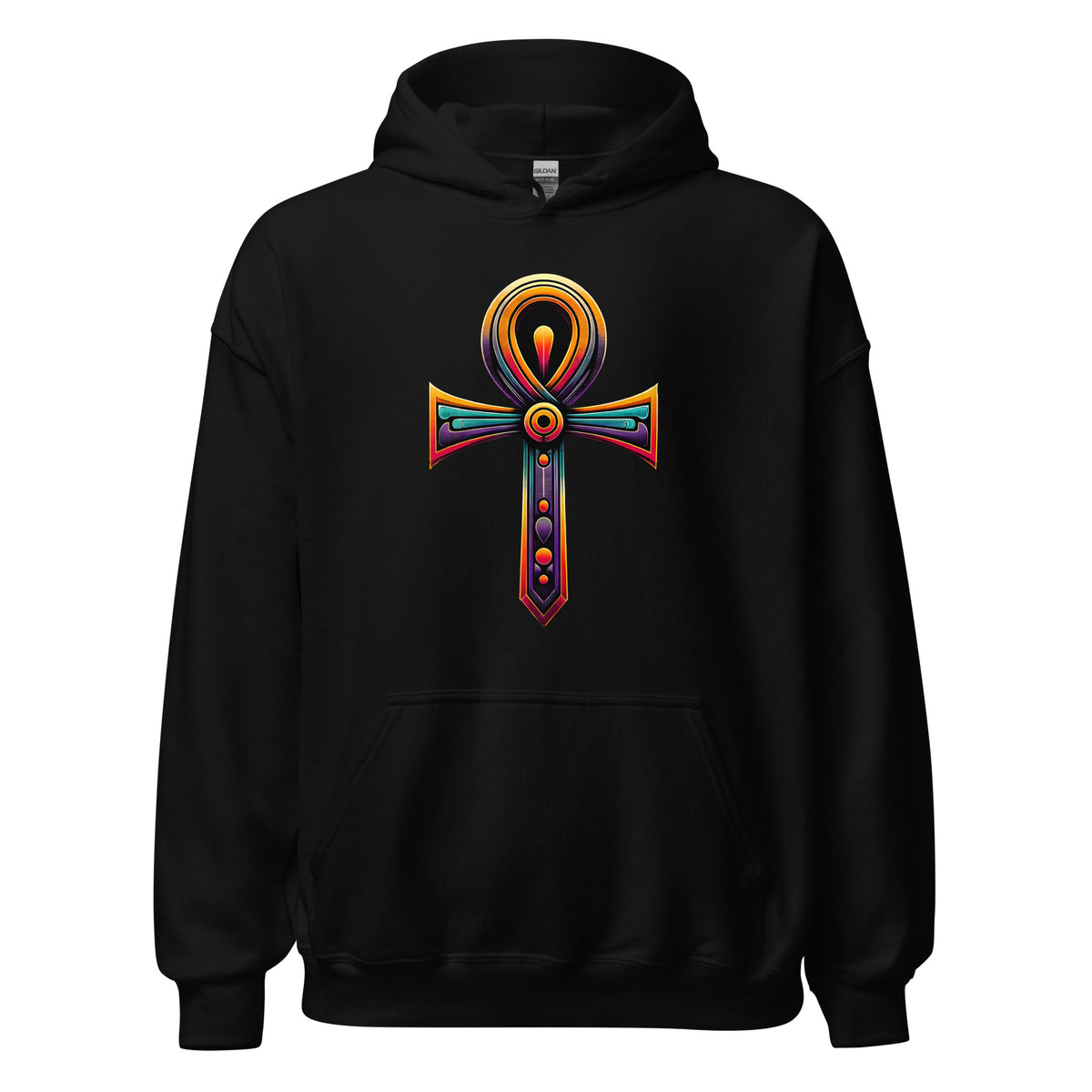 Key of Life Ankh design on unisex hoodie, front view