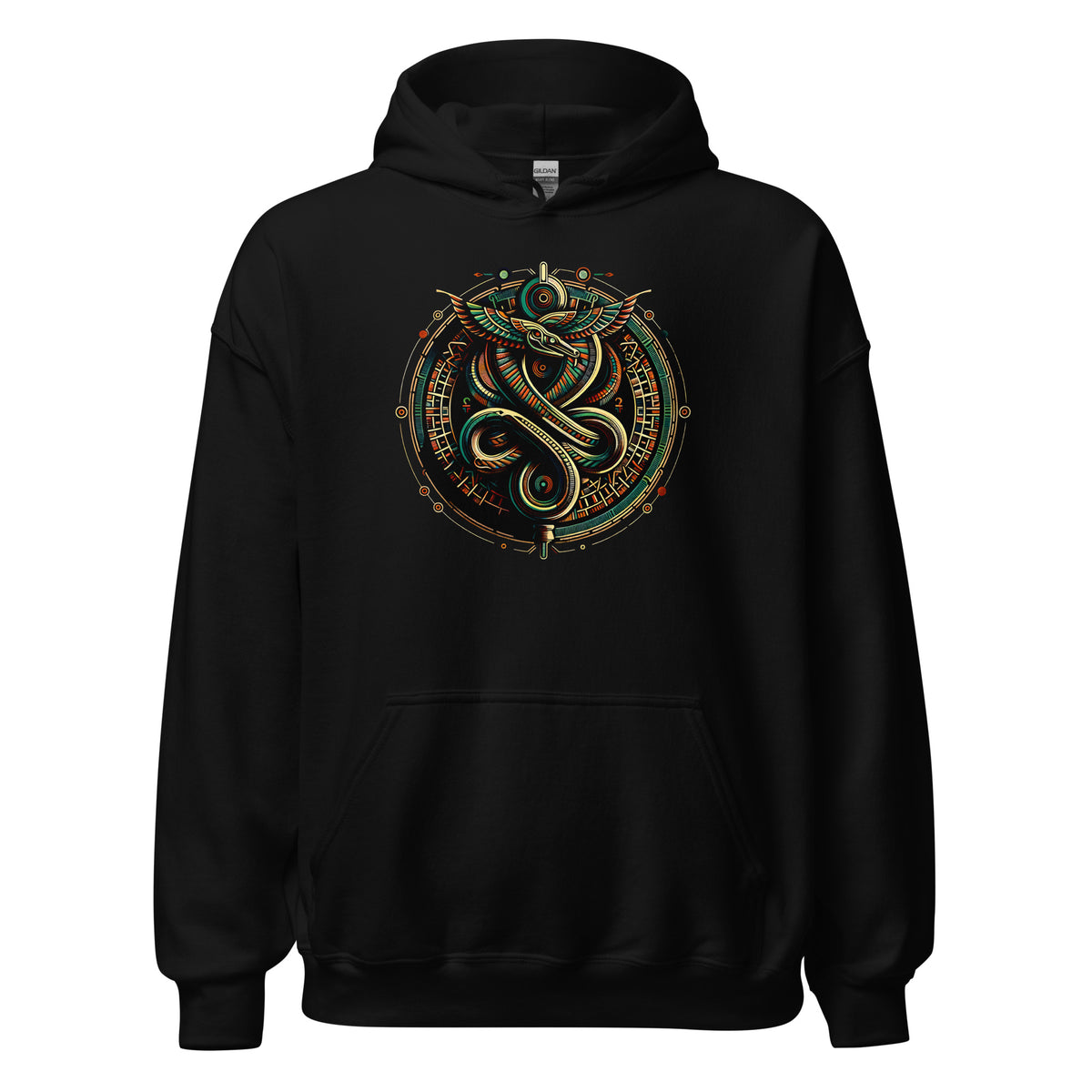 Egyptian Ouroboros Snake design on unisex hoodie, front view