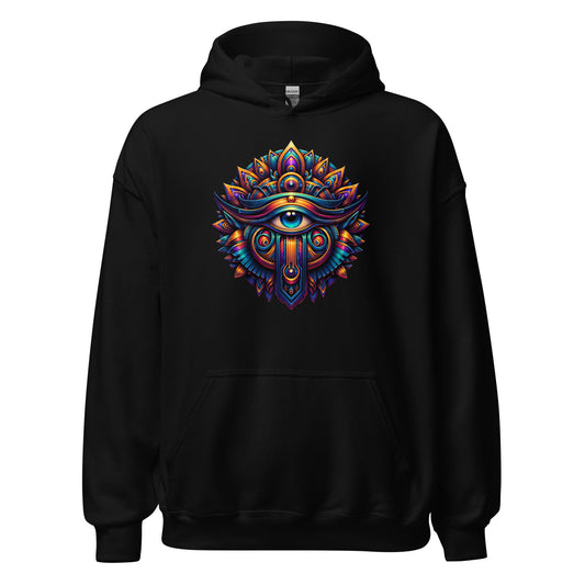 Great Eye All-Seeing Symbol design on unisex hoodie, front view