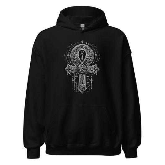 Ankh Egyptian Symbol design on unisex hoodie, front view