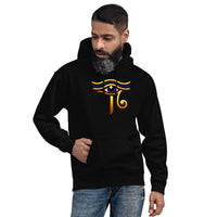 Eye of Ra Sun God design on unisex hoodie, front view