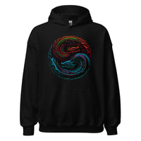 Yin Yang Dragon Fire & Ice design on unisex hoodie, front view