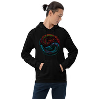 Yin Yang Dragon Fire & Ice design on unisex hoodie, front view