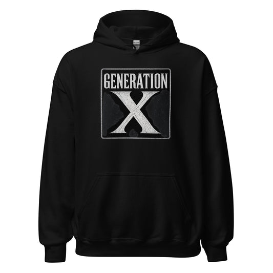 Generation X design on unisex hoodie, front view