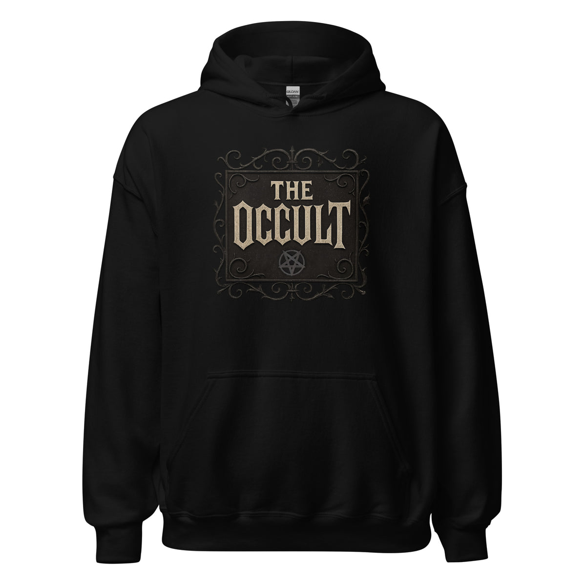 The Occult design on unisex hoodie, front view