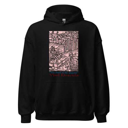 Feast of the Impaler design on unisex hoodie, front view