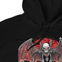 Blood Moon Vampire Bat design on unisex hoodie, detail view