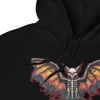 Vampire Bat Skeleton design on unisex hoodie, detail view
