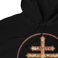 Withered Leviathan Cross design on unisex hoodie, detail view
