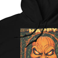 Vintage Evil Pumpkin design on unisex hoodie, detail view