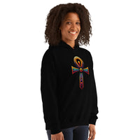 Key of Life Ankh design on unisex hoodie, right-front view