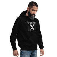 Generation X design on unisex hoodie, right-front view