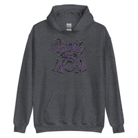 Purple Goth Mom Bat design on unisex hoodie, front view