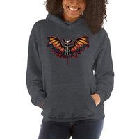 Vampire Bat Skeleton design on unisex hoodie, front view