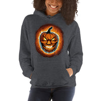 Fire Jack O' Lantern design on unisex hoodie, front view
