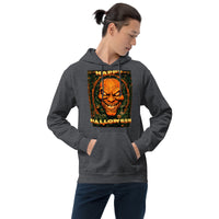 Vintage Evil Pumpkin design on unisex hoodie, front view