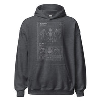 Bat Skeleton Blueprint design on unisex hoodie, front view